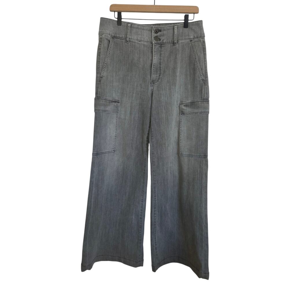 WHBM Extra High-Rise Wide Leg Cargo Jeans Gray Wash Denim Stretch Y2K Sz 12
